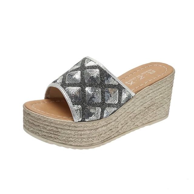 Zapatillas informales de verano 2022 para mujer, zapatillas cómodas a la moda para mujer, zapatillas de talla grande 35-42, tacones de cuña, zapatillas de tacón alto para mujer 36 Gao Jinjia LED