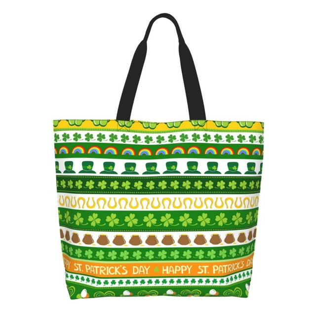 Fotbe St. Patrick's day in green colors Bolsa Tote Estética de Lona con Estampado para Mujer - Bolsa Reutilizable de Hombro Casual para Vacaciones, Compras, Trabajo y Gimnasio