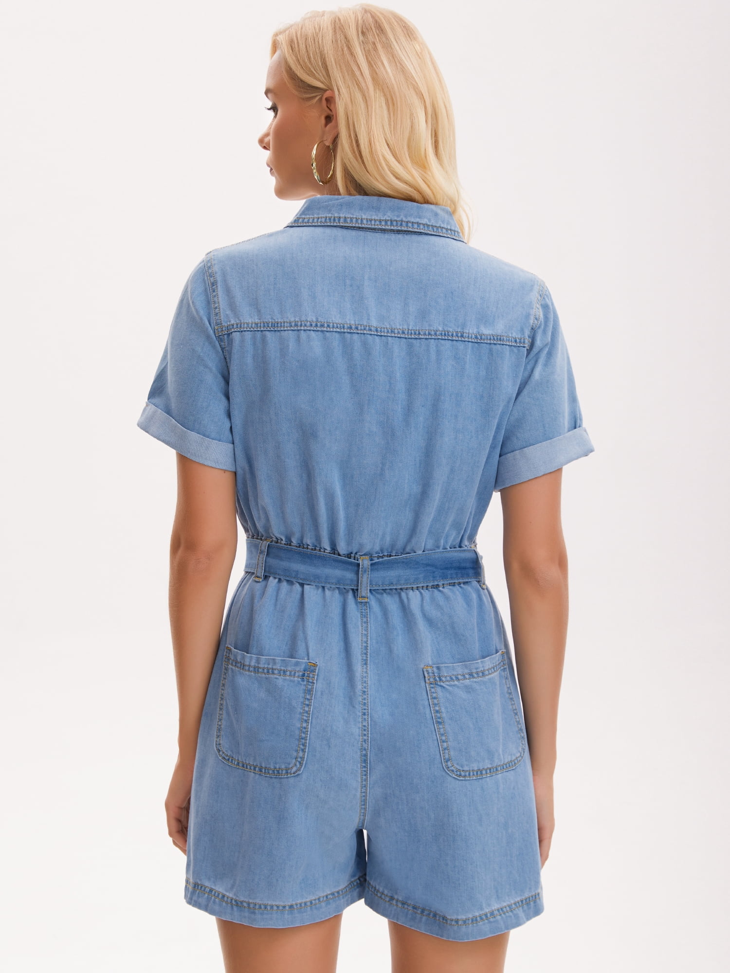 DARING DIVA Women's Denim Romper Collared Short Sleeve Jean Jumpsuit Shorts XX-Large Blue