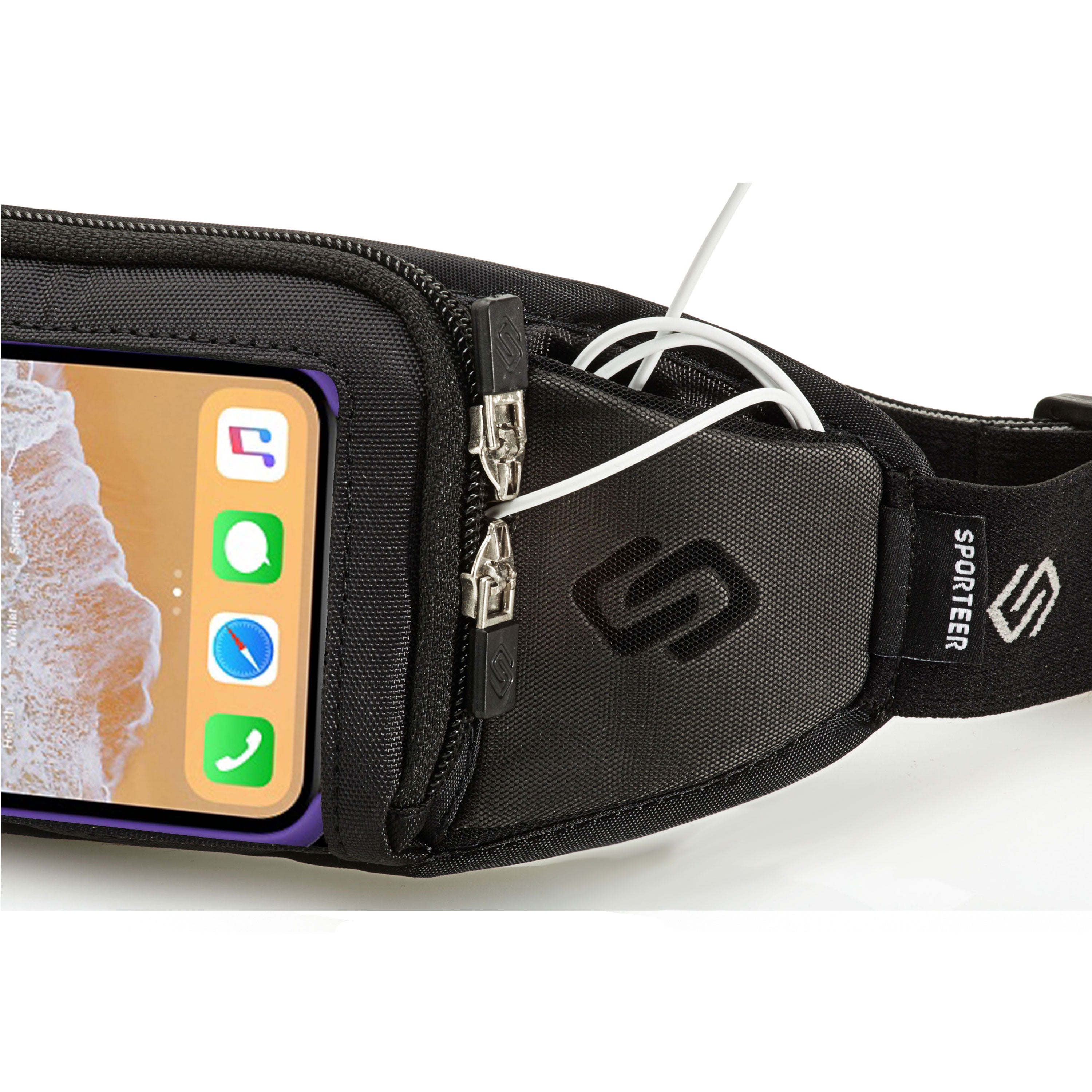 Sporteer Kinetic K1 No-Bounce Running Belt – Universal Workout Waist Pack for Large Cell Phones (iPhone 17/16/15 Pro Max, Galaxy S25 Ultra, Pixel) – Sweat-Proof Running Pouch with Touch Screen Access