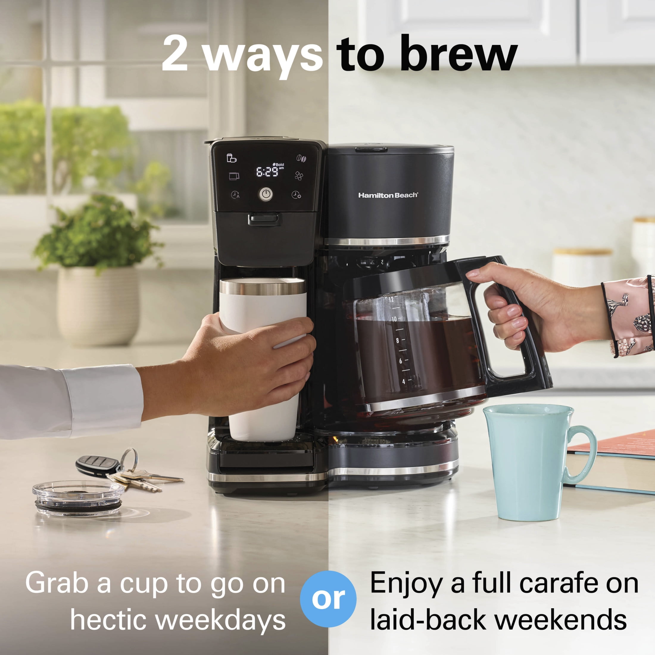 Hamilton Beach 2-Way Programmable Iced and Hot Coffee Maker, Single-Serve and 12 Cup Glass Coffee Pot, Black