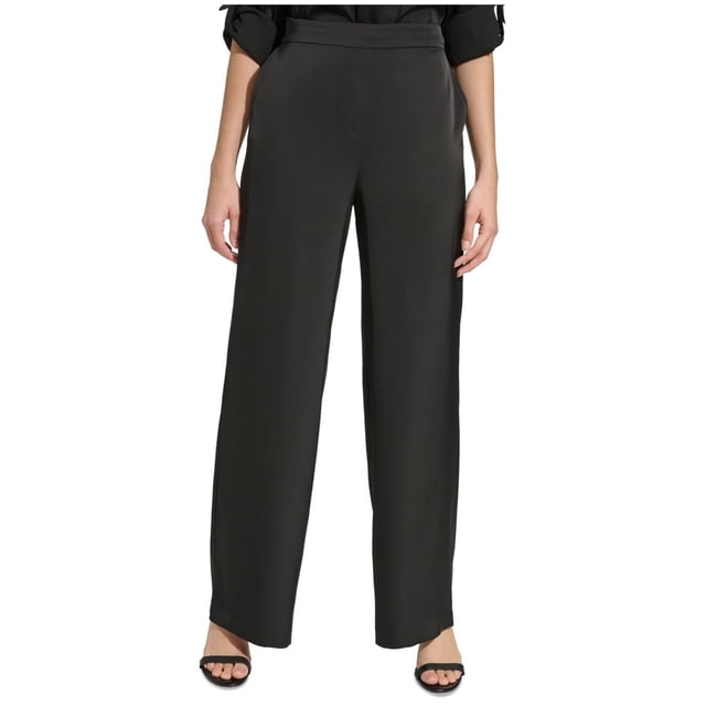 Calvin Klein Womens Satin Pull On Relaxed Culottes Dress Pants, black, L