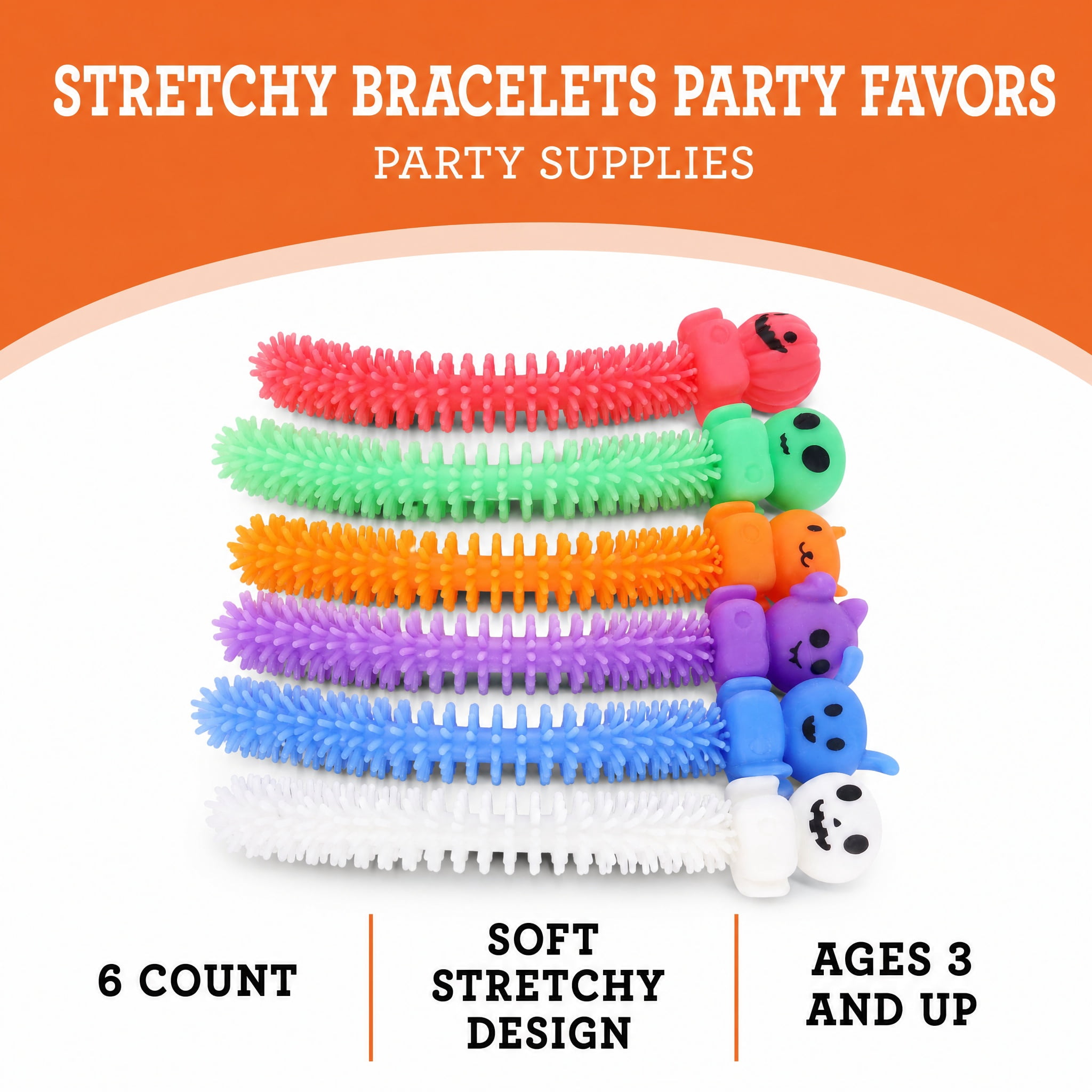 Stretchy Bracelets Party Favors, Multicolor, 6 Count, Halloween by Way To Celebrate