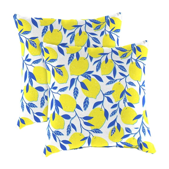 Jordan Manufacturing 14" x 14" Lemon Yellow Fruit Square Outdoor Throw Pillow (2 Pack)
