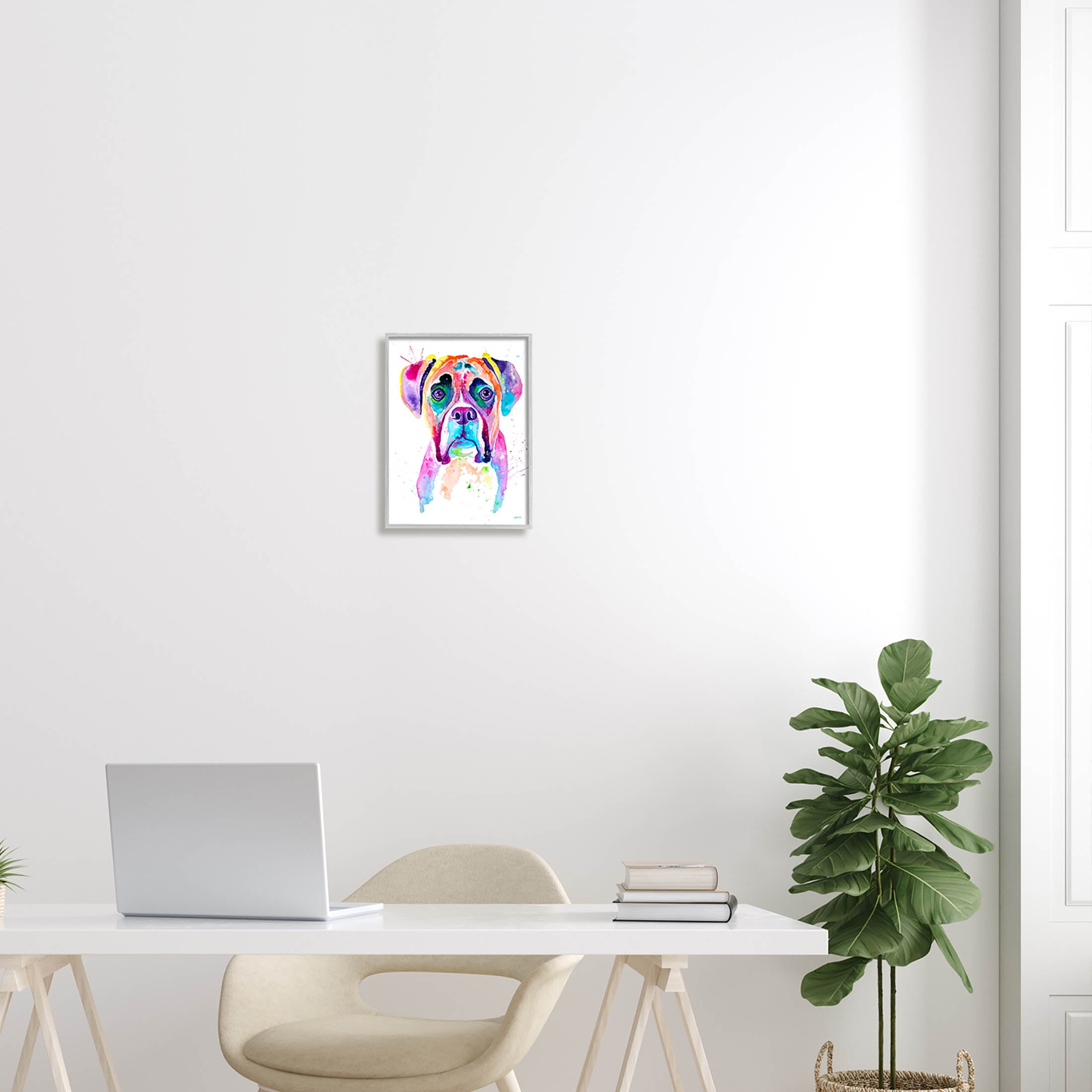 Boxer Dog Vivid Watercolor Style Animals & Insects Graphic Art Gray Framed Art Print Wall Art