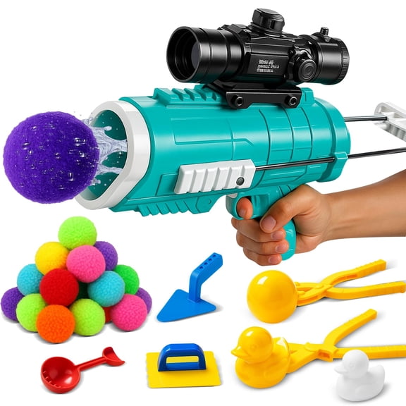 Reusable Water Balloon Launcher Set for Kids 28 Soft Refillable Water Balls & Beach Sand Molds Outdoor Summer Toy for Boys Girls, Pool & Backyard Fun