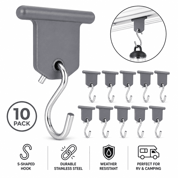 10 Pack RV Awning Hooks for Camper Lights, Portable S-Shaped Hangers for Outdoor RV Accessories