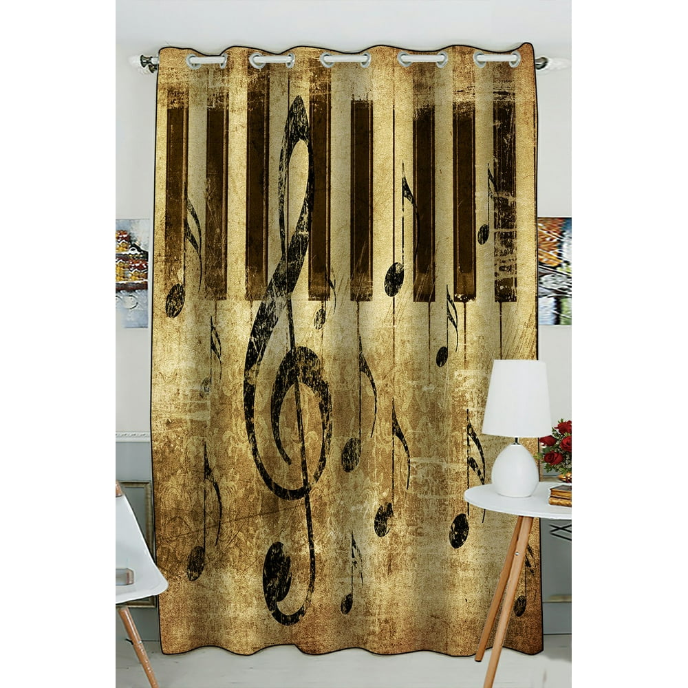 Phfzk Music Window Curtain, Vintage Retro Music Notation Window Curtain