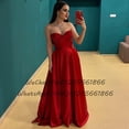 thumbnail image 2 of Vestido de dama de honor rojo sin tirantes con escote en forma de corazón, Vestido de satén largo, línea A, plisado, Espalda descubierta, vestido de fiesta de boda para mujer, vestido de Graduación, 2 of 5