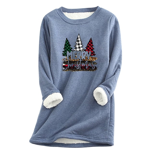 Qertyioot Tops de Taille for Womens, Mode Femmes Impression de Noël Peluche vers le Bas Isolation Manches Régulières Hiver Manches Lâches
