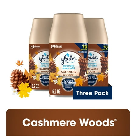 Glade Automatic Spray Refill, Air Freshener, Comforting Cashmere Woods, 3 Refills, 3 x 6.2 oz