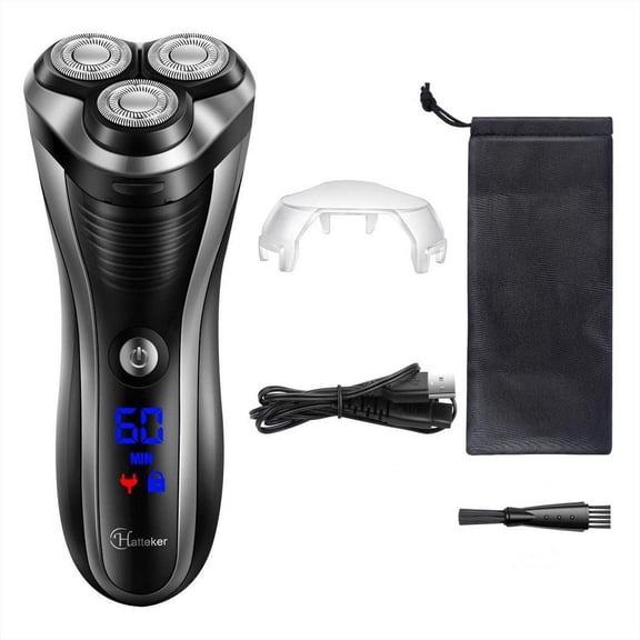 Hatteker RSCX-7568D Cordless Electric Rotary Shaver for Men, 3D Floating Head Razor with Pop-Up Beard Trimmer, IPX7 LED Display USB Travel-Friendly Grooming Kit