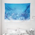 thumbnail image 1 of Winter Tapestry, Music Inspired Winter Imagery Notes and Snowflakes Illustration Seasonal Image, Wall Hanging for Bedroom Living Room Dorm Decor, 80W X 60L Inches, Blue White Lilac, by Ambesonne, 1 of 2