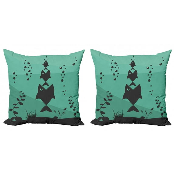 Ambesonne Teal Throw Pillow Cover 2 Pack, Underwater Life Themed, 24", Teal Grey