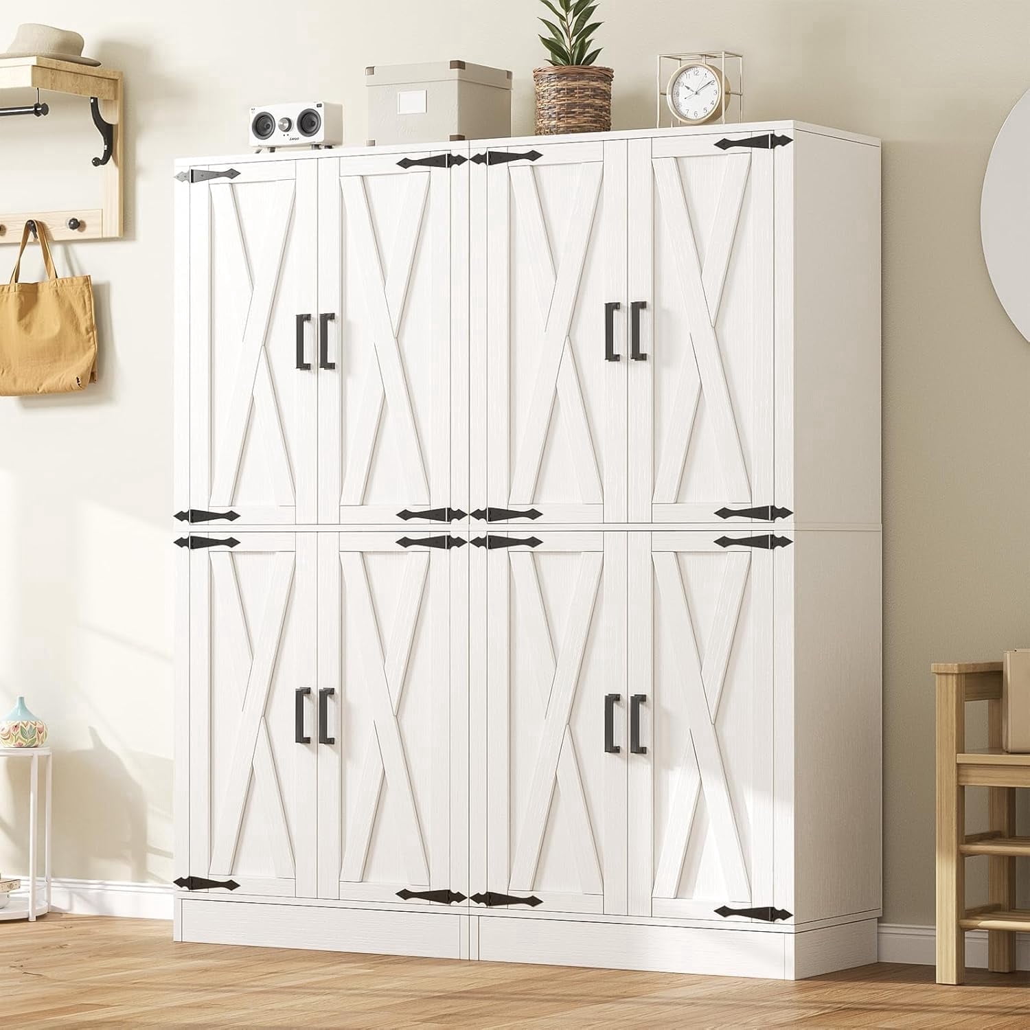 Homieasy 71'' Tall Farmhouse Pantry Cabinet 2 Piece Set, 6-Tier Pantry with Doors, Drawers & Adjustable Shelves, White
