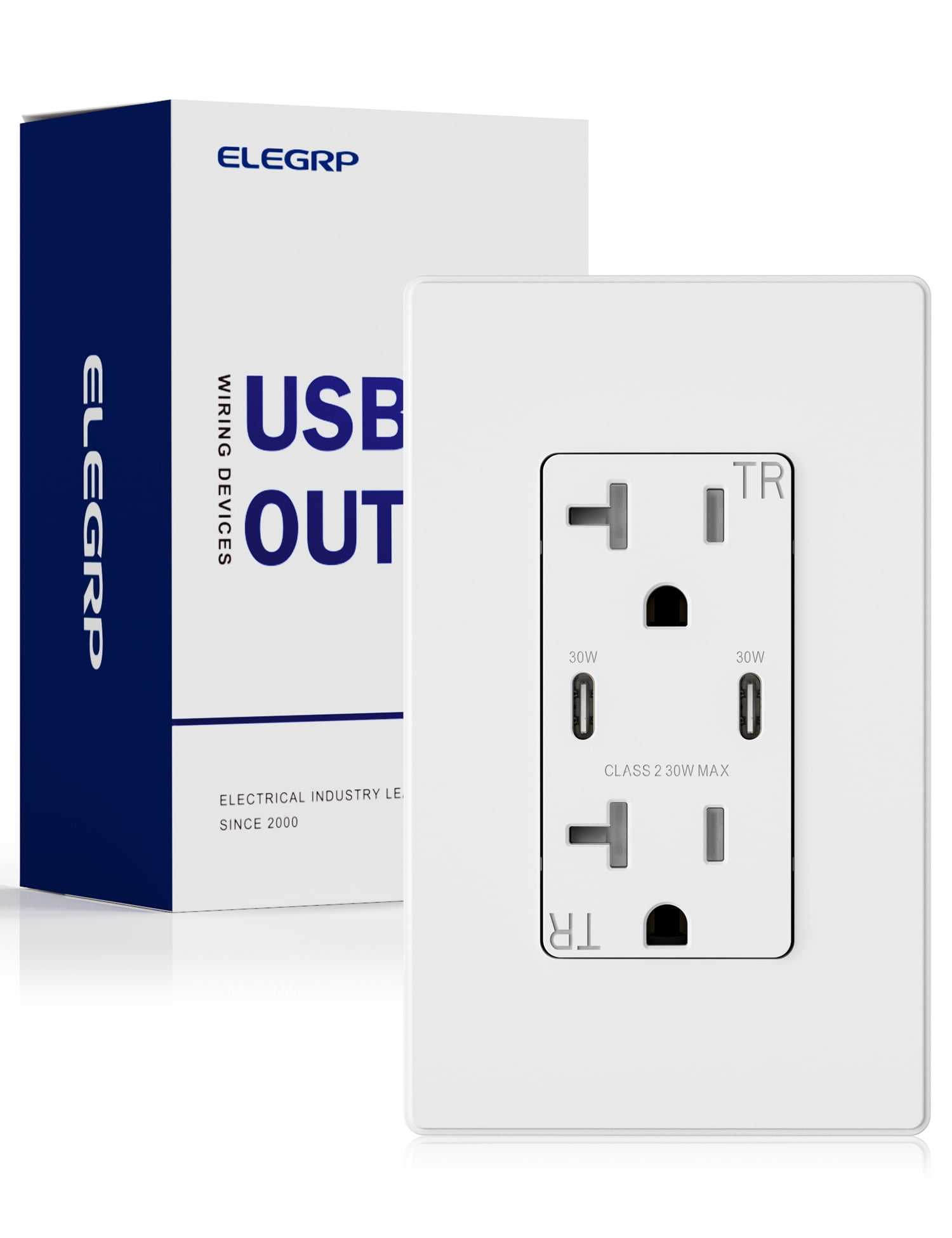 ELEGRP 30W USB Wall Outlet, Dual Type C for Power Delivery PD3.0 and