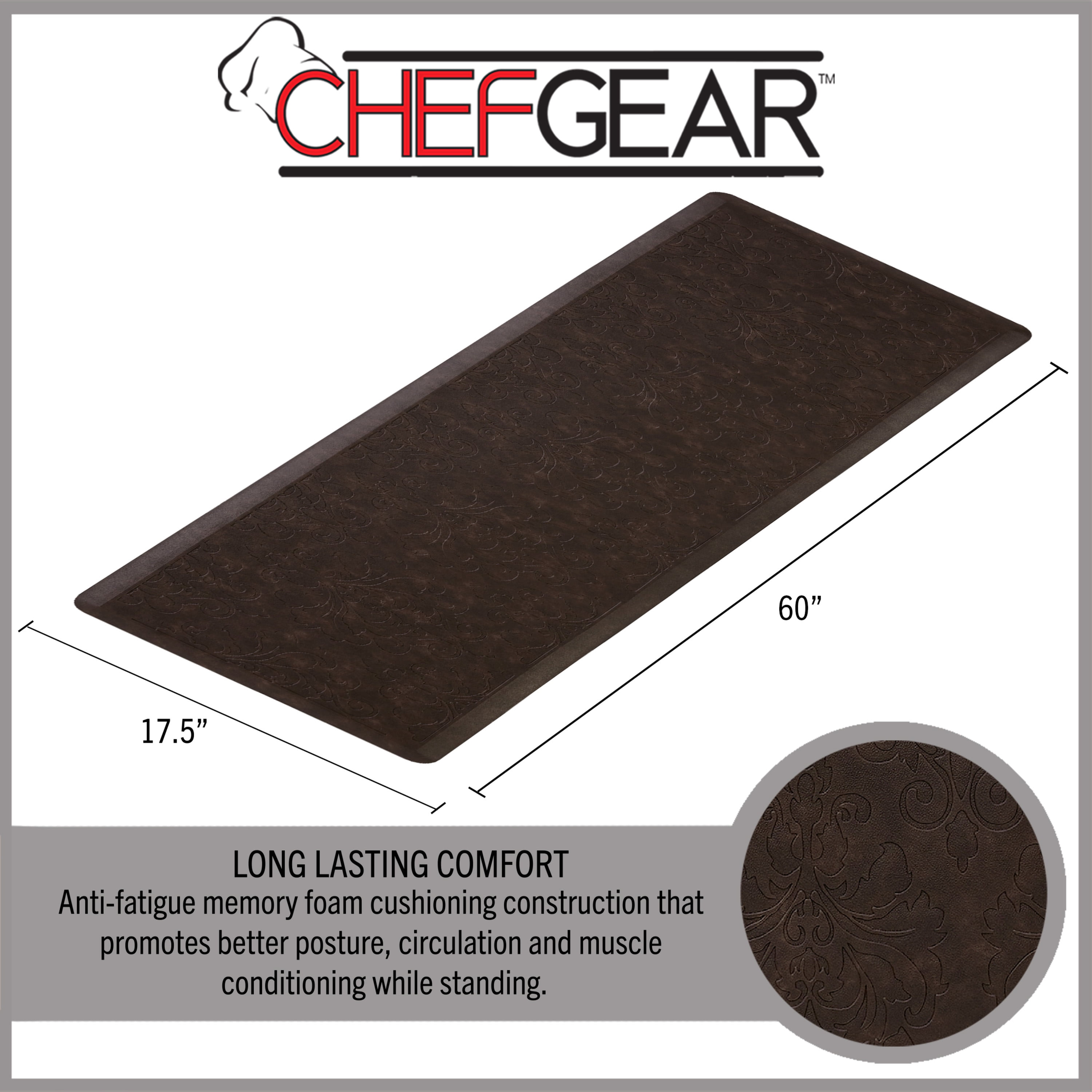 Chef Gear Marni Wellness Kitchen Mat, Mocha, 17.5" x 60"