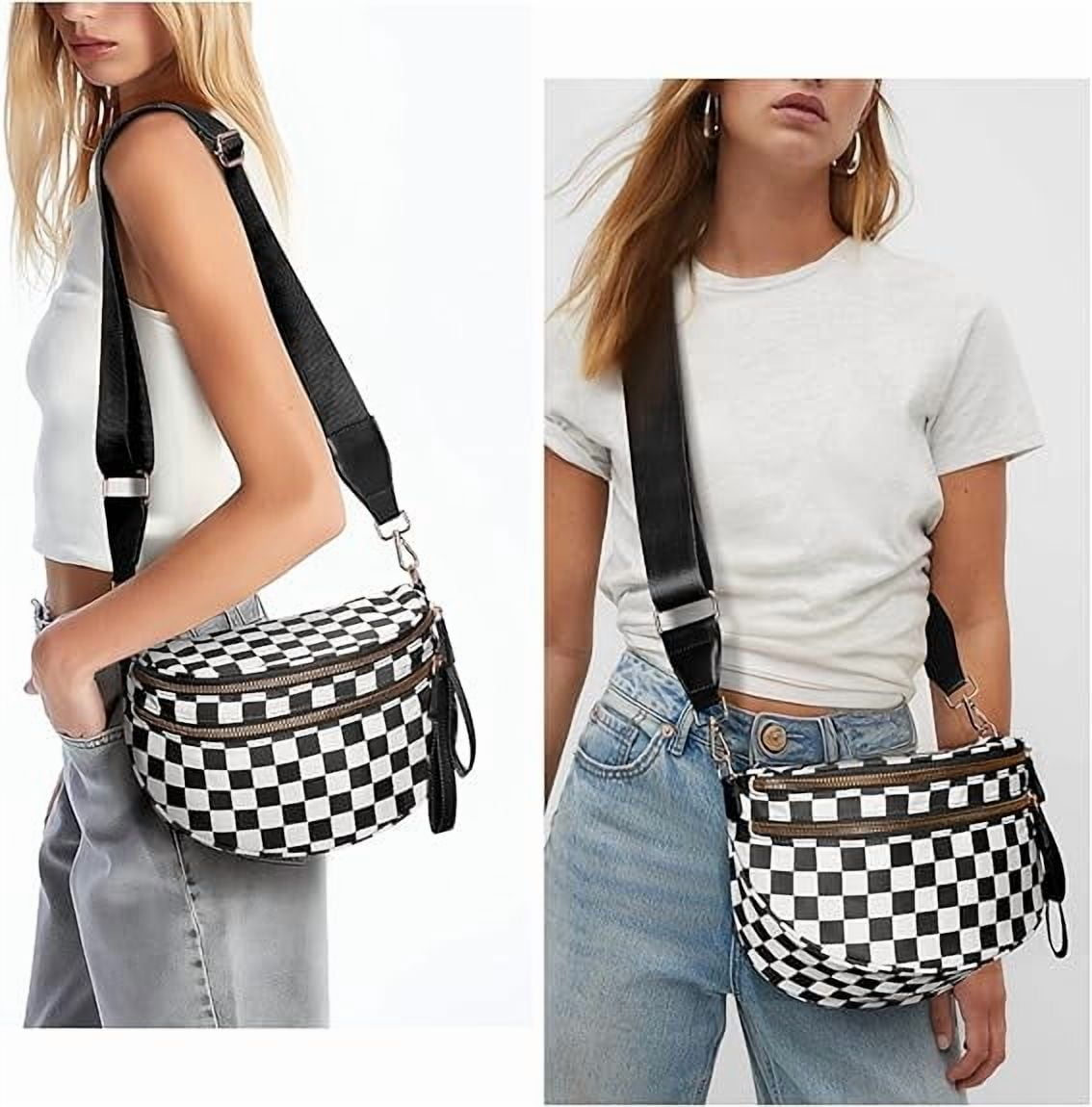 Checkerboard Pattern Nylon Belt Bag for Women - Convertible Crossbody or Waist Pack