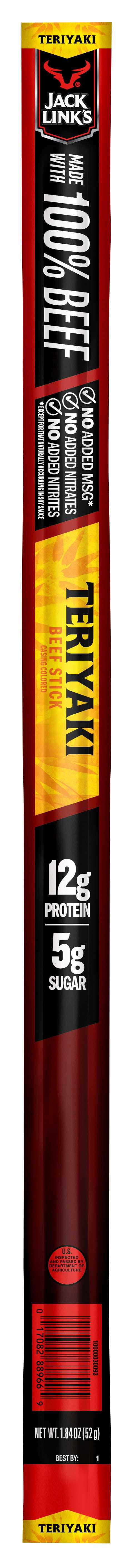 Jack Link's Beef Meat Sticks Variety Pack, Original, Teriyaki, Peppered, 1.84 oz, 24 Count Box