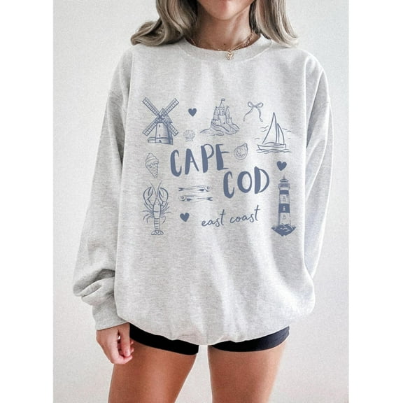 Velto Cape Cod Sweatshirt Oversized Crewneck Coastal Aesthetic East Coast Trendy Massachusetts Beach Vacation Sweater All Size S-5XL