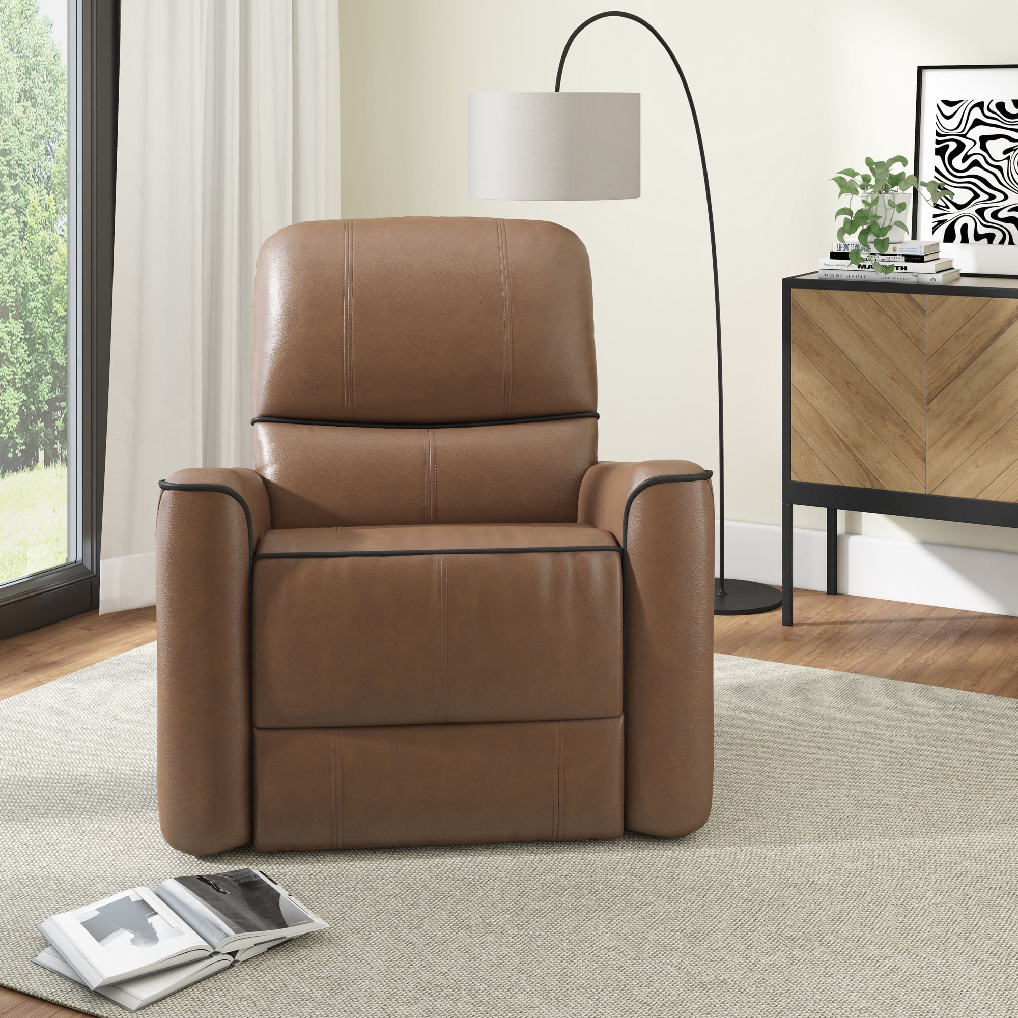 Hillsdale Provenza Faux Leather Power Recliner with USB Port, Saddle Brown