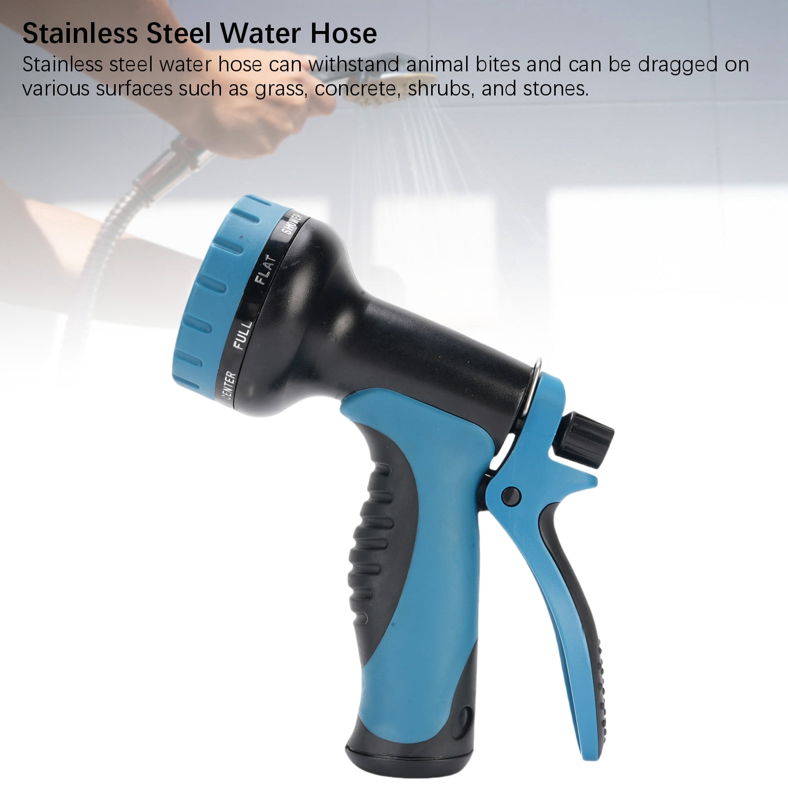 Riousery Stainless Steel Garden Hose with Sprayer 24.6 ft / 7.5 m Flexible Tangle-Proof Portable Water Hose for Car Wash and House Cleaning