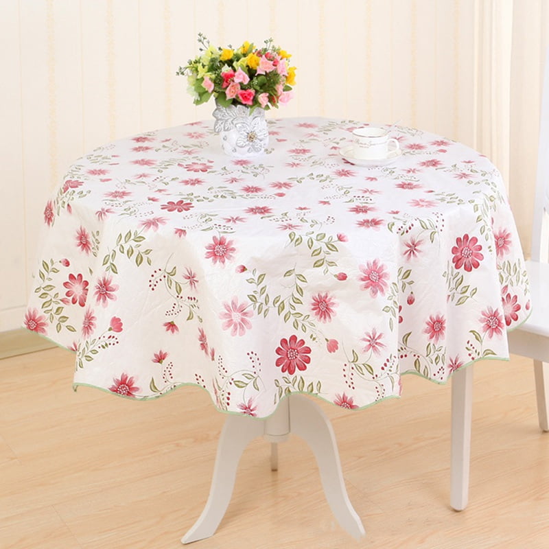 Cotton Flower On Wood Bark Pvc Vinyl, Round Table Protector Cover