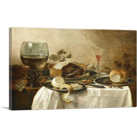 ARTCANVAS Still Life With Fruit Pie 1635 Canvas Art Print by Willem Heda - Size: 26" x 18" (0.75" Deep)