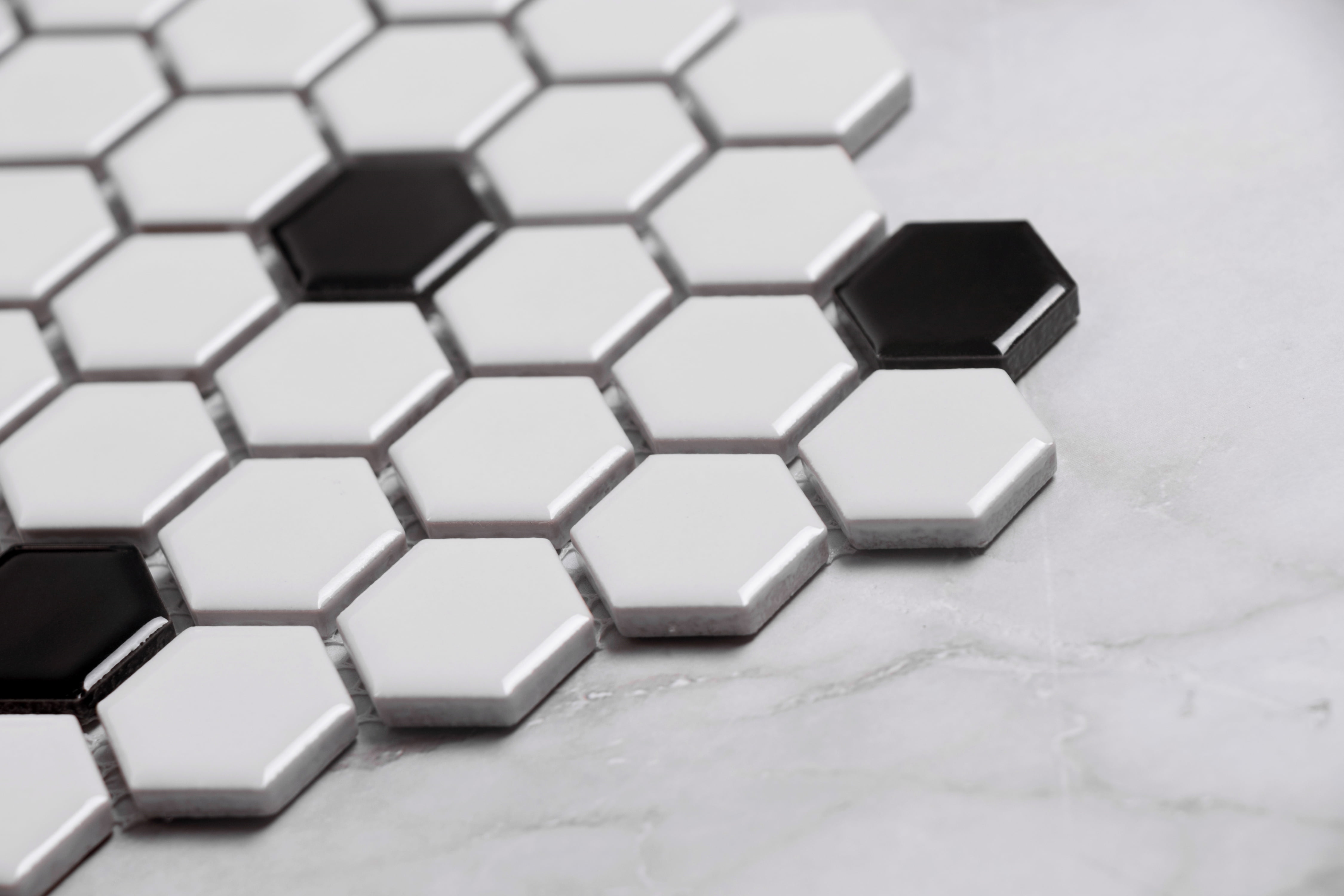 Hexagon Mosaic Floor Wall Tile, Small Black And White Octagon Tile