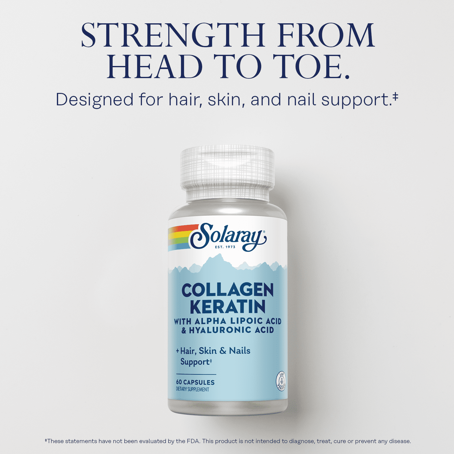 Solaray Type I, II & III Collagen Keratin | ALA & Hyaluronic Acid | Hair, Skin & Joint Health Support, 60 Caps, 30 Serv.