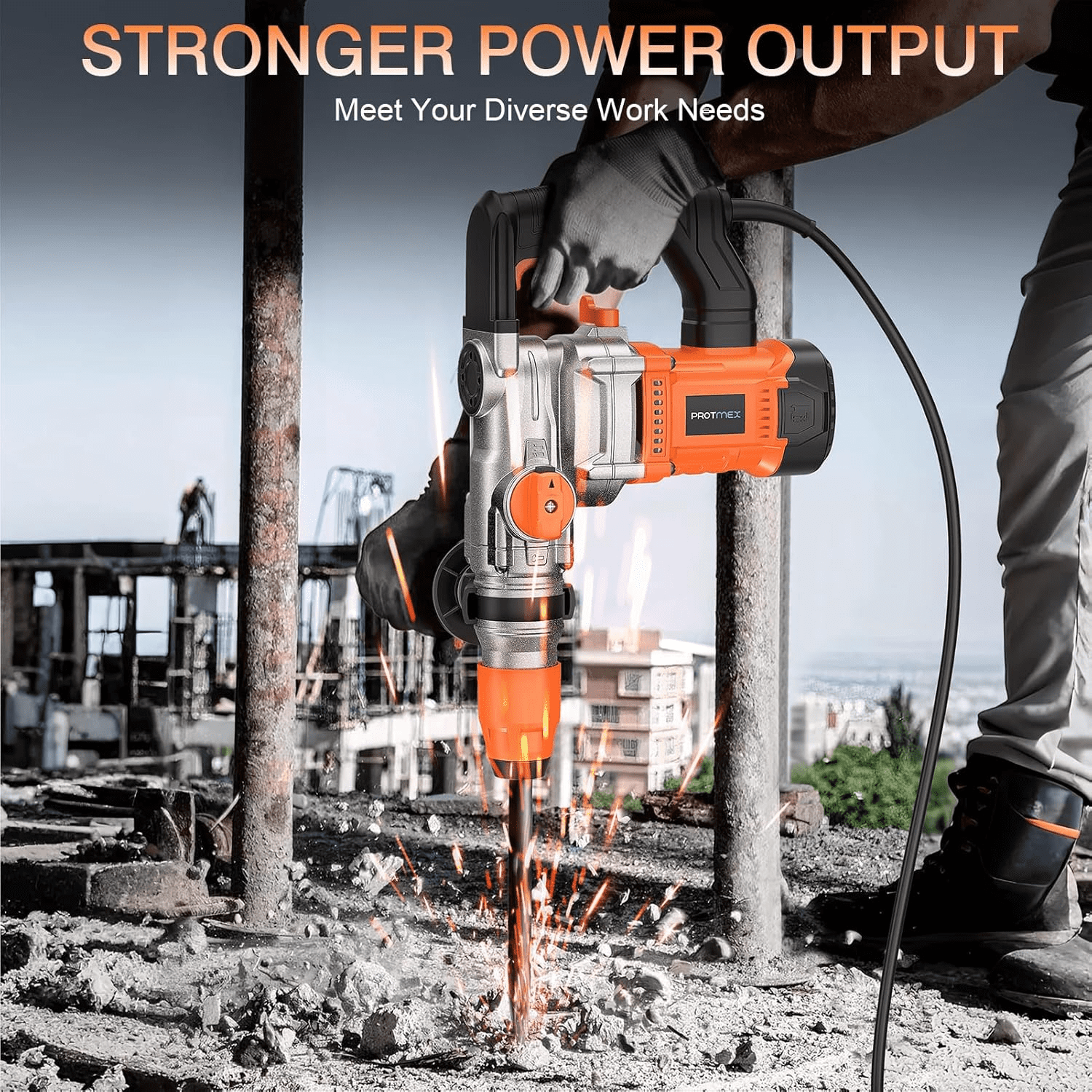1-1/4 Inch SDS-Plus 13 Amp Heavy Duty Rotary Hammer Drill with Safety Clutch 3 Functions, Vibration Control, for Floor Tile Removal, Concrete Breaker, Including Grease, Chisels & Drill Bits