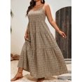 thumbnail image 3 of Plus Size Summer Casual Retro Plaid Ruffle Hem Camisole Maxi Dress In Black, 3 of 8