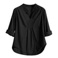 thumbnail image 4 of Summer Akafmk 3/4 Sleeve Shirts for Women,Summer Womens Cotton Linen Top,V Neck Half Sleeve Loose Solid Color T Shirt Tunic Summer Shirt Blouse, 4 of 5