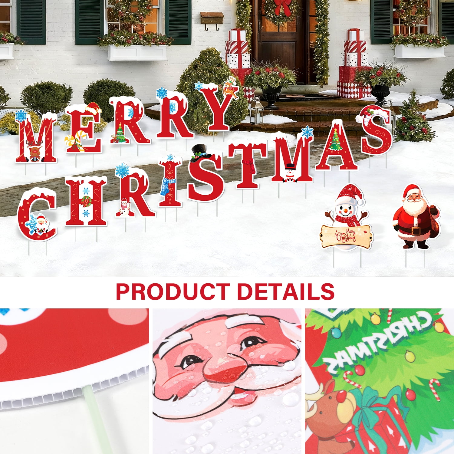 Ayieyill Merry Christmas Sign for Yard, 16Pcs Large Waterproof Christmas Yard Sign Decorations, Merry Christmas Sign Outdoor Lawn