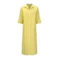 thumbnail image 2 of Sakmal Spring Dresses V Neck Long Sleeve Shirt Dress Long Striped Yellow Dresses ,Sizes S-2XL, 2 of 6