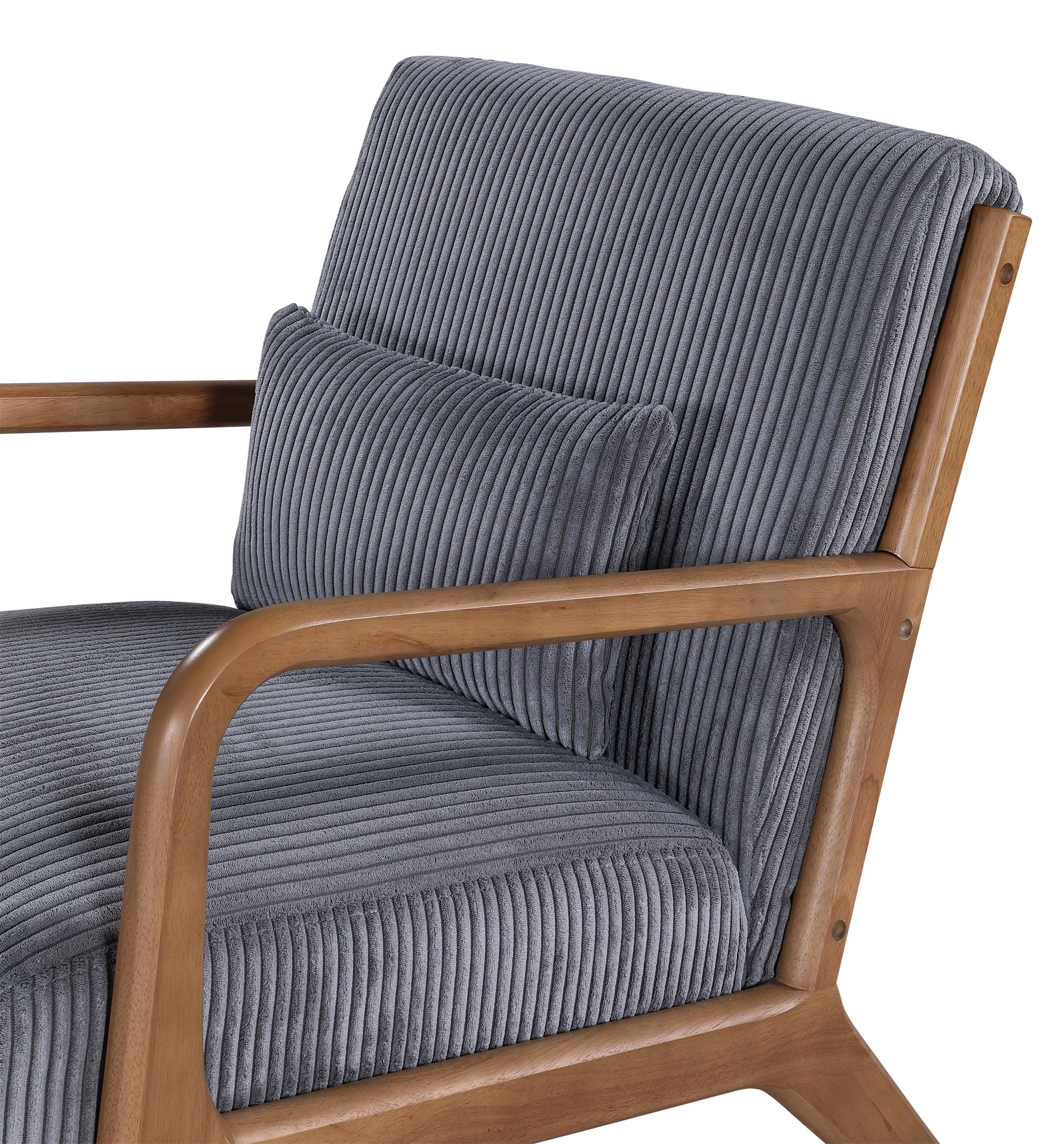 Aukfa Corduroy Mid Century Modern Accent Chair w/ Wood Frame&Pillow for Living Room, Gray