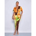 thumbnail image 3 of Womens Brown Lily Print Deep V-Neck Maxi Dress With Side Slit And Ruched, 3 of 6