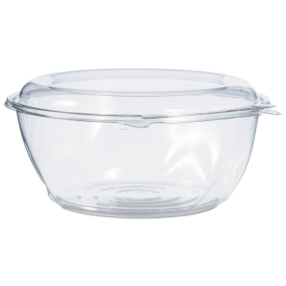 Dart Tamper-Resistant, Tamper-Evident Bowls with Dome Lid, 64 oz, 8.9" Diameter x 4"h, Clear, Plastic, 100/Carton