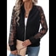 thumbnail image 2 of Chaqueta de Mujer con Encaje en Contraste y Cremallera, Larga Raglán, para Otoño Negro XXL, 2 of 10