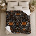 thumbnail image 4 of Ravens And Glowing Lanterns In Ornamental Frames, Soft Flannel Blanket with ornate dark Ornamental Damask Print, Housewarming Gift and Home Decor for Bedroom and Living Room, 4 of 7