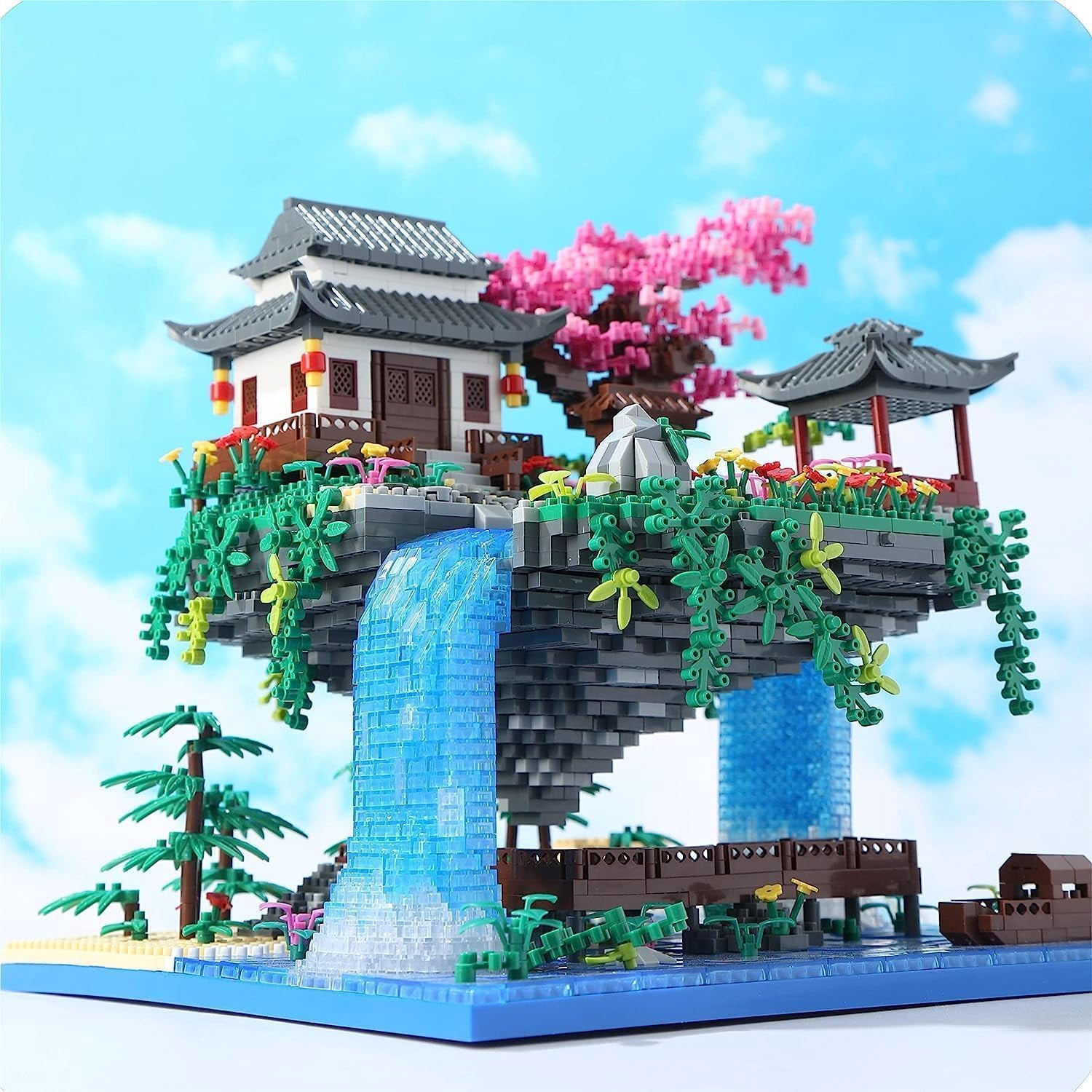 Set Costruzione 3320 Pezzi FORMIZON - Architettura Cinese Con Piscina Di Fiori Di Pesco E Luci LED, Regalo Creativo