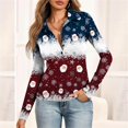 thumbnail image 4 of Women's Fashion Casual Vintage Christmas Printed V-Neck Long Sleeve Button-Down Polo Shirt Top, Holiday Blouse, Collared T-Shirt,Dark Blue,XL, 4 of 7