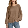 thumbnail image 2 of Women's Long Sleeve Solid Color Shirts Oversized Batwing Knit Tops Crew Neck Casual and Trendy Pullover Top Winter Fashion Outfits, 2 of 9