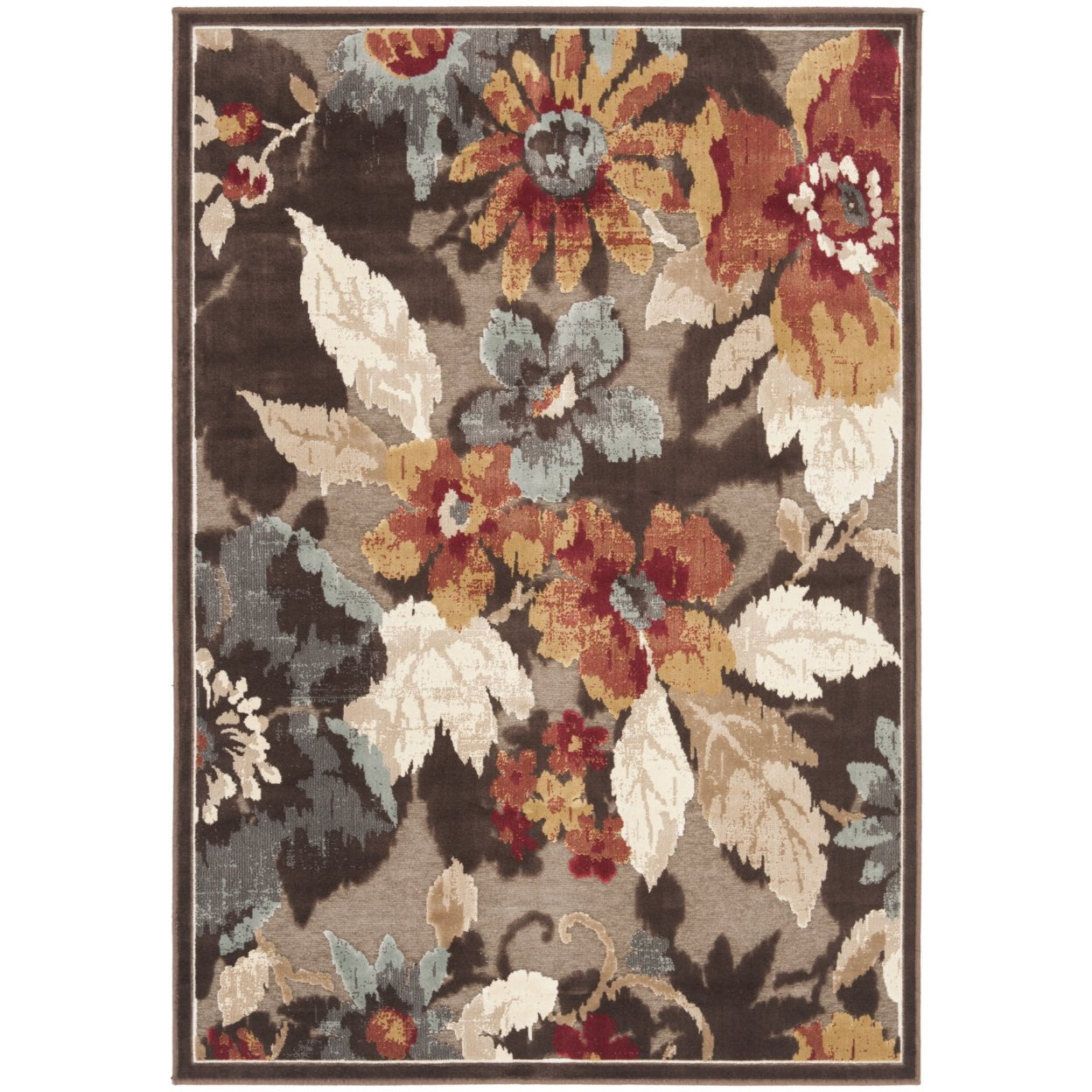 SAFAVIEH Paradise Kyler Floral Leaves Area Rug, Dark Brown, 5'3" x 7'6"