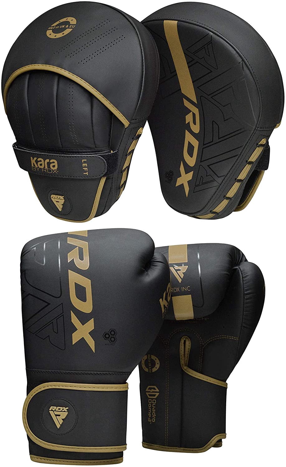 RDX Boxing Pads and Gloves Set, Maya Hide Leather KARA Hook and Jab Curved Focus Mitts with Punching Gloves for MMA, Muay Thai, Kickboxing Coaching, Martial Arts.