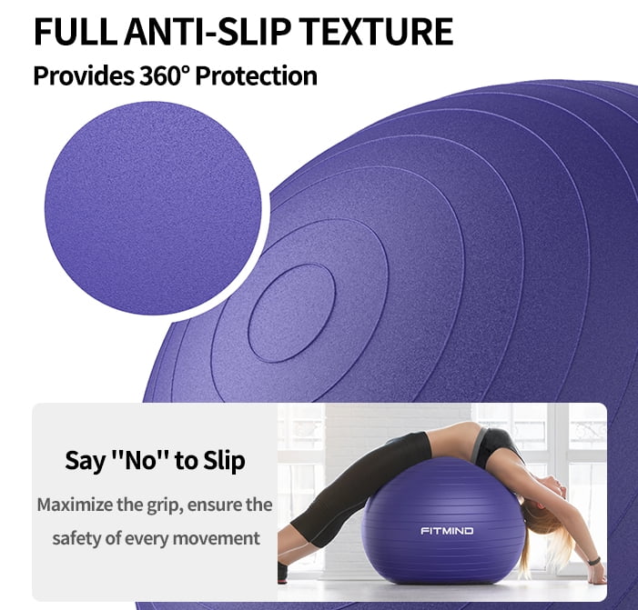 FITMIND Thick Exercise Ball 29.5" for Yoga and Pilates, 1100LB Load Bearing, Hand Pump, Anti-Burst, Purple