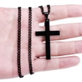 thumbnail image 3 of EeaseMX Collar con colgante de cruz de acero de titanio simple, regalo para mujer y hombre (negro, con cadena), 3 of 8