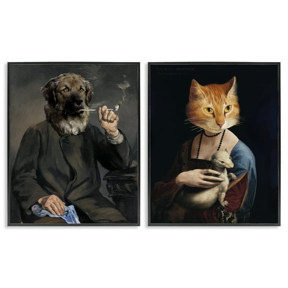 Stupell Industries Historical Painting Animals Novelty & Humor Painting Black Framed Art Print Wall Art, 11 x 14, Set of 2