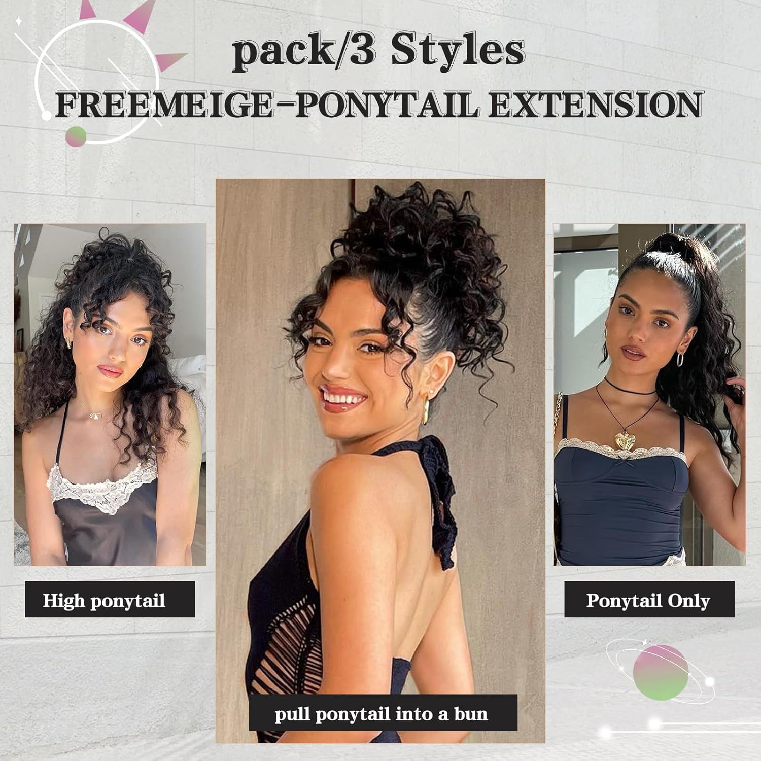 Ponytail Extension,Curly Drawstring Ponytail Synthetic Hair Ponytail Extension for Black Women 20Inch Long Curly Wavy Synthetic Ponytails Hair Extensions