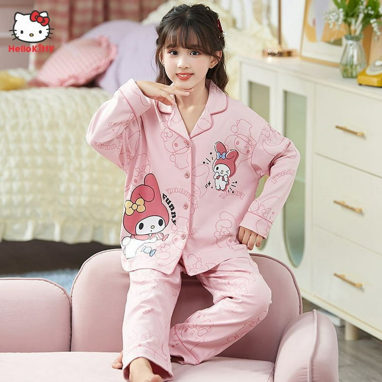 Sanrio Hello Kitty Cotone Pigiama per bambini Set Kuromi Cinnamoroll  Cartone animato Casual Homewear Carino Nightwear Anime Pigiameria Ragazza  Regalo